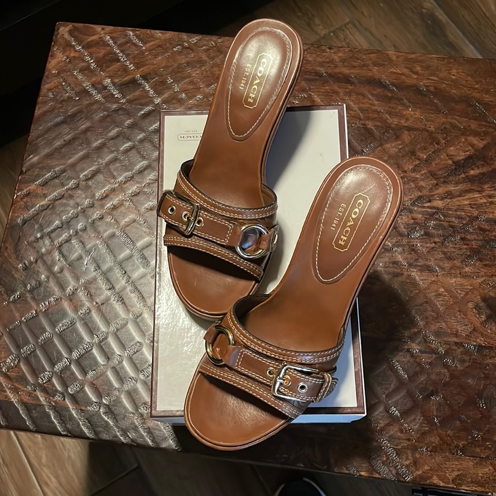 Coach Jewel Brown/gold Wedge Sandal Great Condition!8)